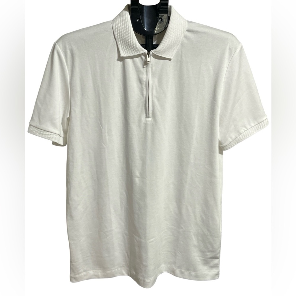 SELECTED HOMME. Elegant White Quarter Zip Polo Shirt for Men